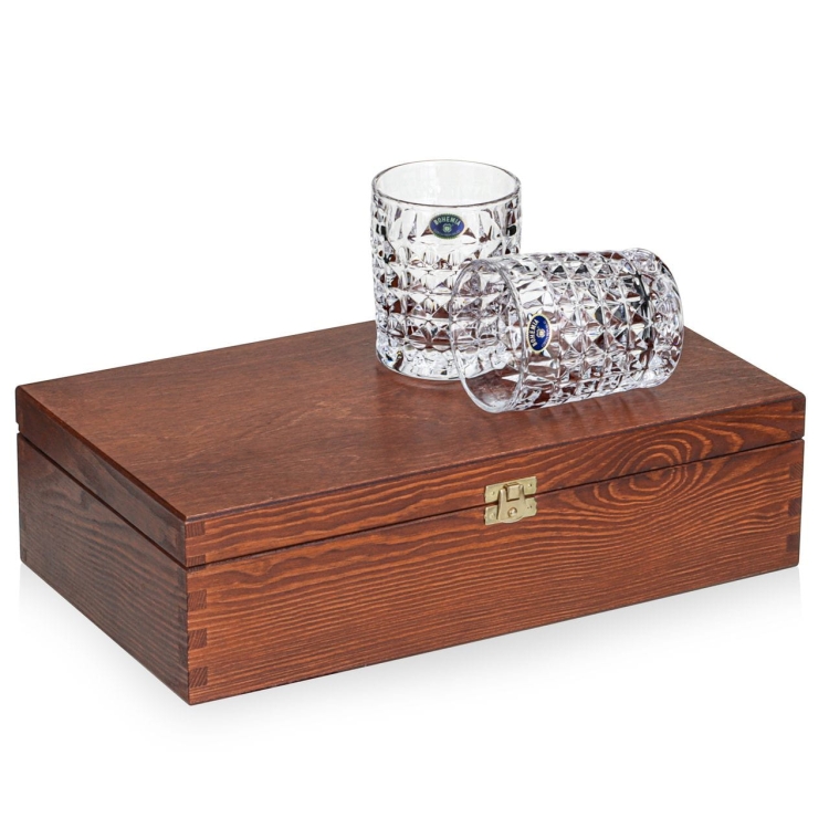 Kryształowe szklanki do whisky BOHEMIA Diamond 230ml w skrzynce z GRAWEREM