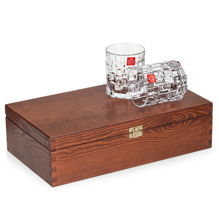 Kryształowe szklanki do whisky RCR Etna 330ml w skrzynce z GRAWEREM