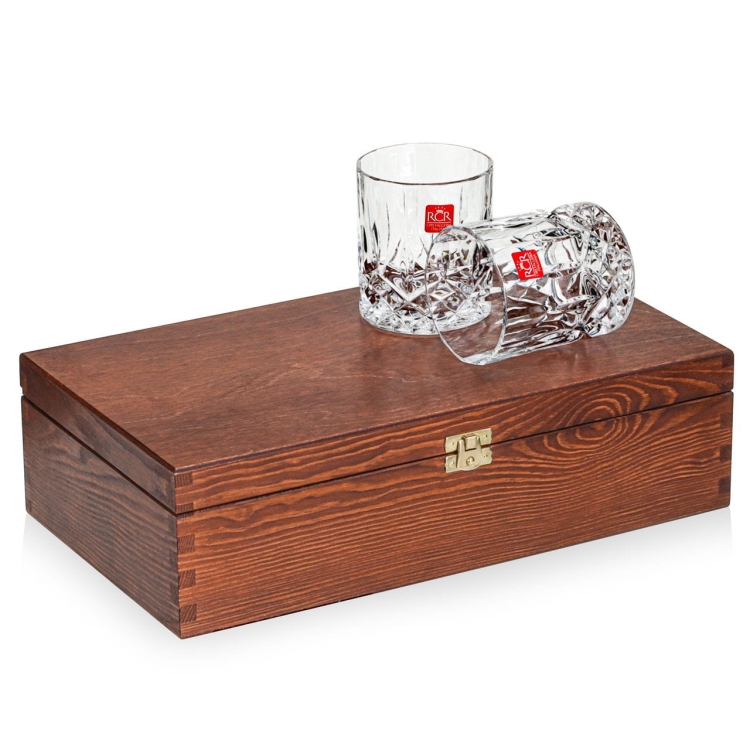 Kryształowe szklanki do whisky RCR OPERA 300ml w skrzynce z GRAWEREM