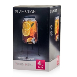 Słój szklany z kranikiem dyspenser na stojaku do soku Ambition Curly 4L