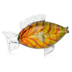 Szklana ozdobna FIGURKA rzeźba kolorowa ryba PRL 25cm | Bursztynowo-Zielona