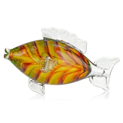 Szklana ozdobna FIGURKA rzeźba kolorowa ryba PRL 25cm | Bursztynowo-Zielona