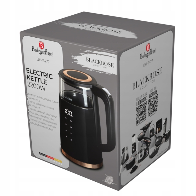 Czajnik elektryczny z wyświetlaczem Berlinger Haus Black Rose 1,7 L BH-9477