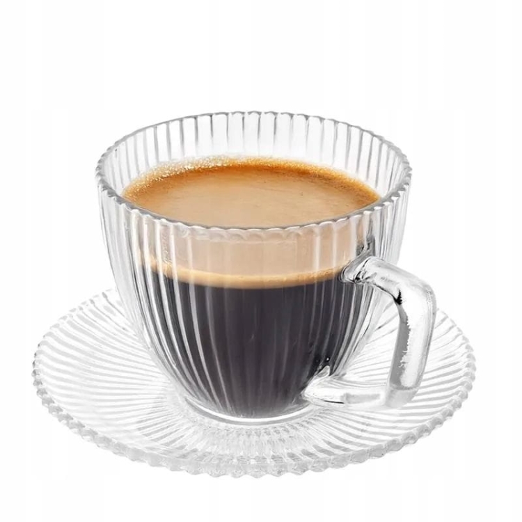 Filiżanka szklana do kawy ryflowana z podstawką Altom Design Selena 250ml