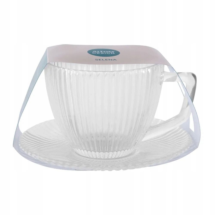 Filiżanka szklana do kawy ryflowana z podstawką Altom Design Selena 250ml