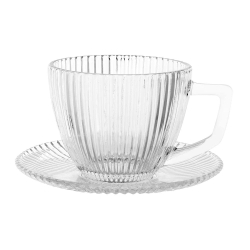 Filiżanka szklana do kawy ryflowana z podstawką Altom Design Selena 250ml