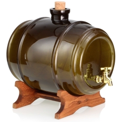 Szklana beczułka, antałek z kranikiem na bimber 4L OLIWKOWA