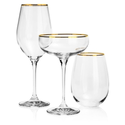 Komplet kieliszków i szklanek ze złotym paskiem KROSNO GOLD 18el.
