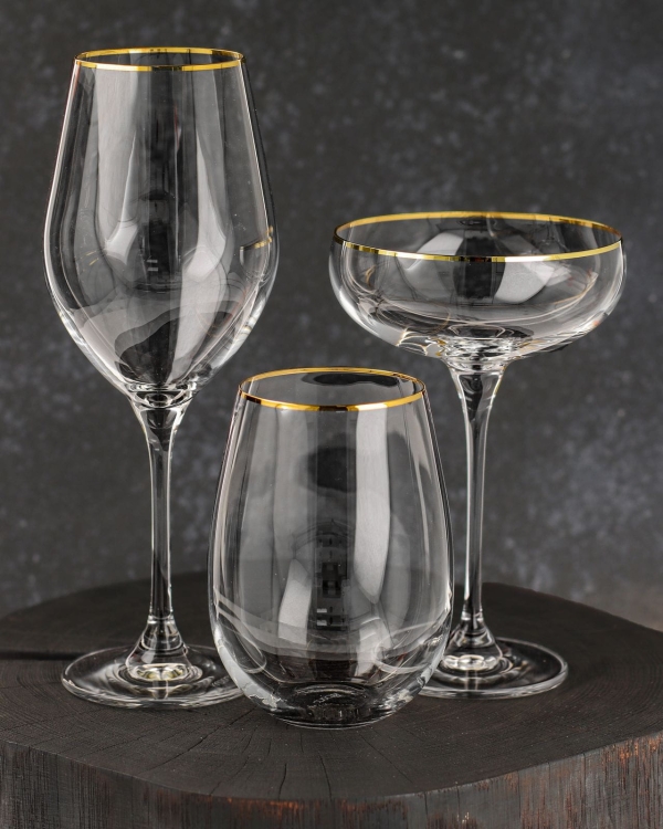 Komplet kieliszków i szklanek ze złotym paskiem KROSNO GOLD 18el.