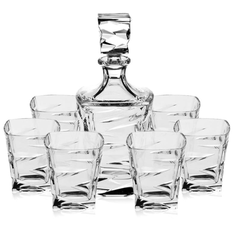 Ekskluzywny komplet do whisky Bohemia ZIG ZAG 6+1 kryształowy w skrzynce z GRAWEREM