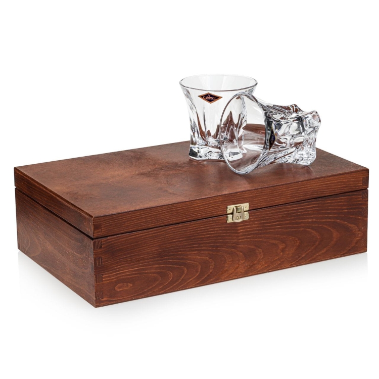 Kryształowe szklanki do whisky Bohemia Cooper 320ml w skrzynce z GRAWEREM