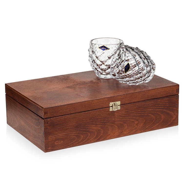 Kryształowe szklanki do whisky Bohemia Morris 340ml w skrzynce z GRAWEREM