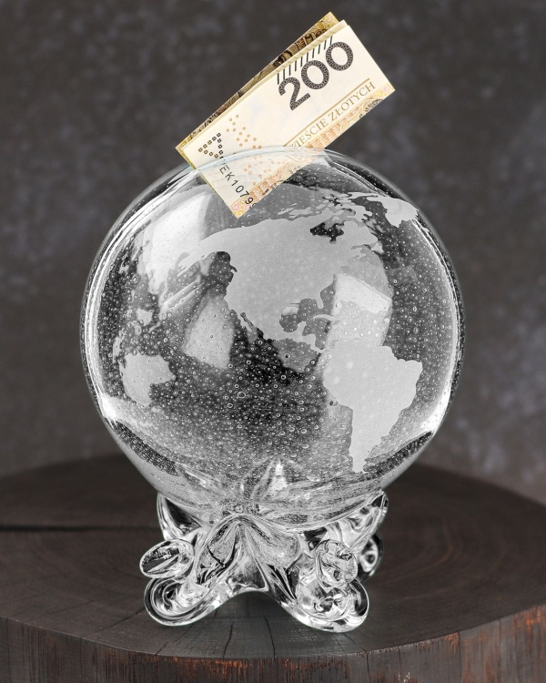 Duża szklana skarbonka KULA "Globus"