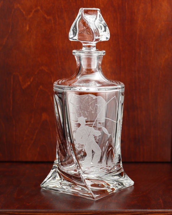 KRYSZTAŁOWA Karafka do whisky "Wędkarska" Quadro 770ml