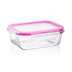 KOMPLET ryflowanych pojemników szklanych na żywność PROSTOKĄTNYCH LUNCHBOX z pokrywką Thermo 640+1040+1520ml