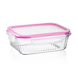 KOMPLET ryflowanych pojemników szklanych na żywność PROSTOKĄTNYCH LUNCHBOX z pokrywką Thermo 640+1040+1520ml