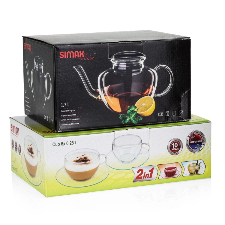 Szklany serwis kawowy 6+1 do herbaty dzbanek SIMAX SATURN filiżanki Cup EVA