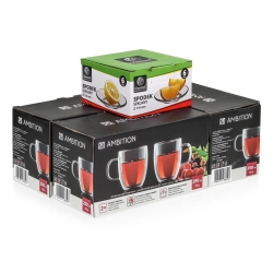 Szklanki kubki termiczne do kawy herbaty AMBITION MIA 250ml 6szt + spodki Glasmark
