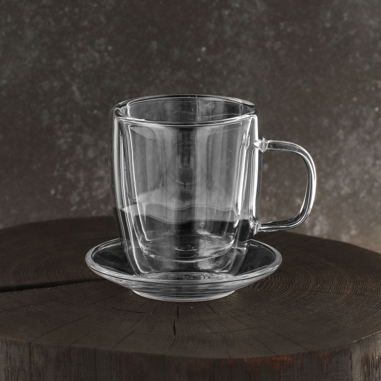 Szklanki kubki termiczne do kawy herbaty AMBITION MIA 250ml 6szt + spodki Glasmark