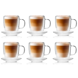 Szklanki kubki termiczne do kawy herbaty AMBITION MIA 250ml 6szt + spodki Glasmark