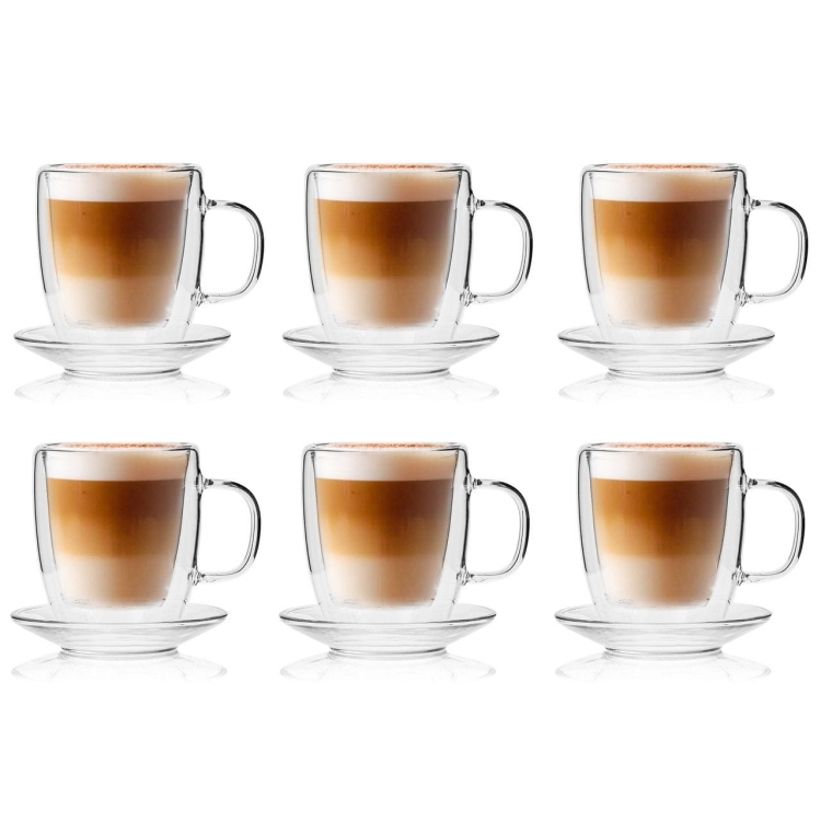 Szklanki kubki termiczne do kawy herbaty AMBITION MIA 250ml 6szt + spodki Glasmark