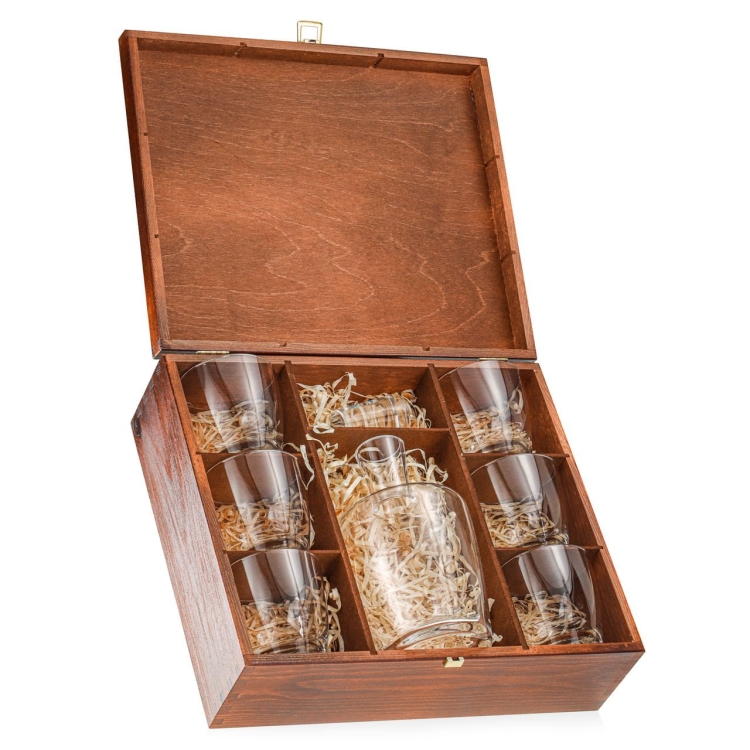Ekskluzywny zestaw do whisky 6+1 KROSNO AMBITION Amber w skrzynce z GRAWEREM