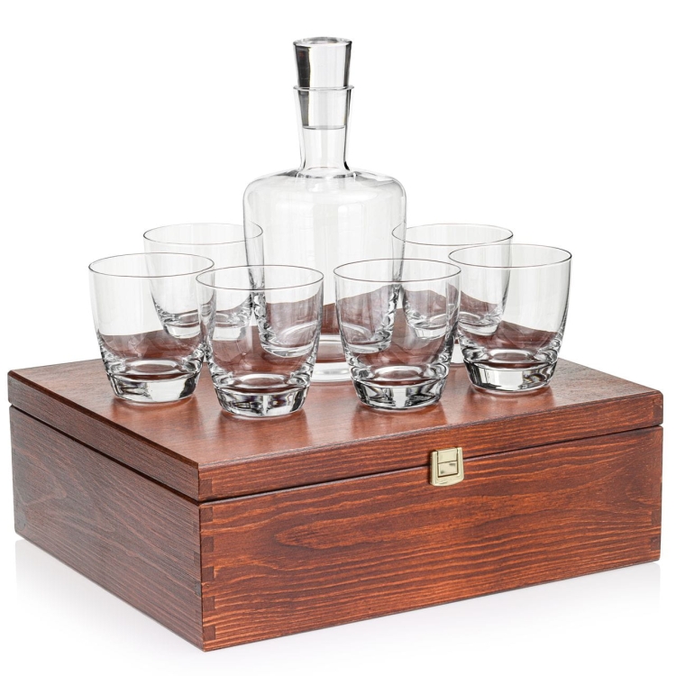 Ekskluzywny zestaw do whisky 6+1 KROSNO AMBITION Amber w skrzynce z GRAWEREM