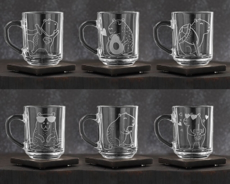 Przejdź do produktu Szklanki z uchem Kubki dla dzieci grawerowane Kapibary 250ml 6szt