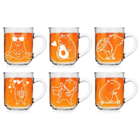 Przejdź do produktu Szklanki z uchem Kubki dla dzieci grawerowane Kapibary 250ml 6szt