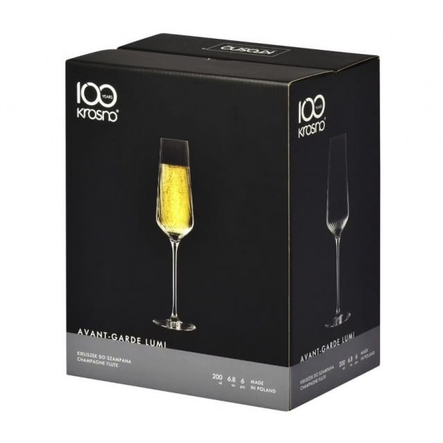 Kieliszki ryflowane / karbowane z OPTYKIEM KROSNO Avant-Garde LUMI do szampana / prosecco 200 ml | 6 sztuk