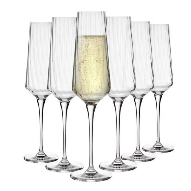 Kieliszki ryflowane / karbowane z OPTYKIEM KROSNO Avant-Garde LUMI do szampana / prosecco 200 ml | 6 sztuk
