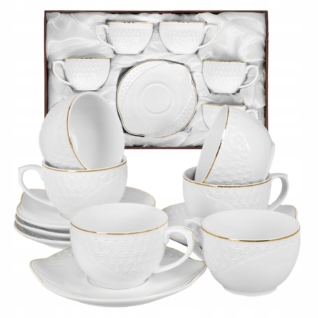 Przejdź do produktu Bianco BO-2707 Komplet filiżanek do kawy herbaty porcelana 190ml + spodki