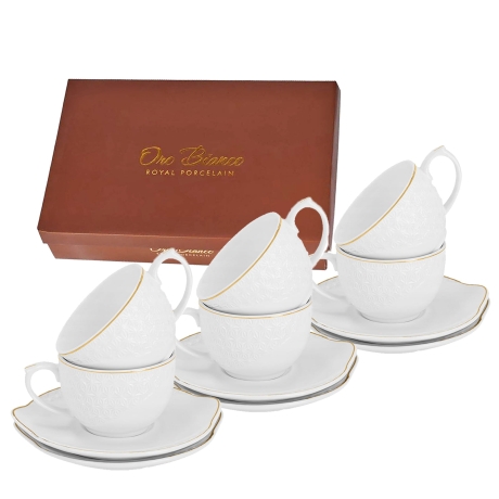 Przejdź do produktu Bianco BO-2707 Komplet filiżanek do kawy herbaty porcelana 190ml + spodki