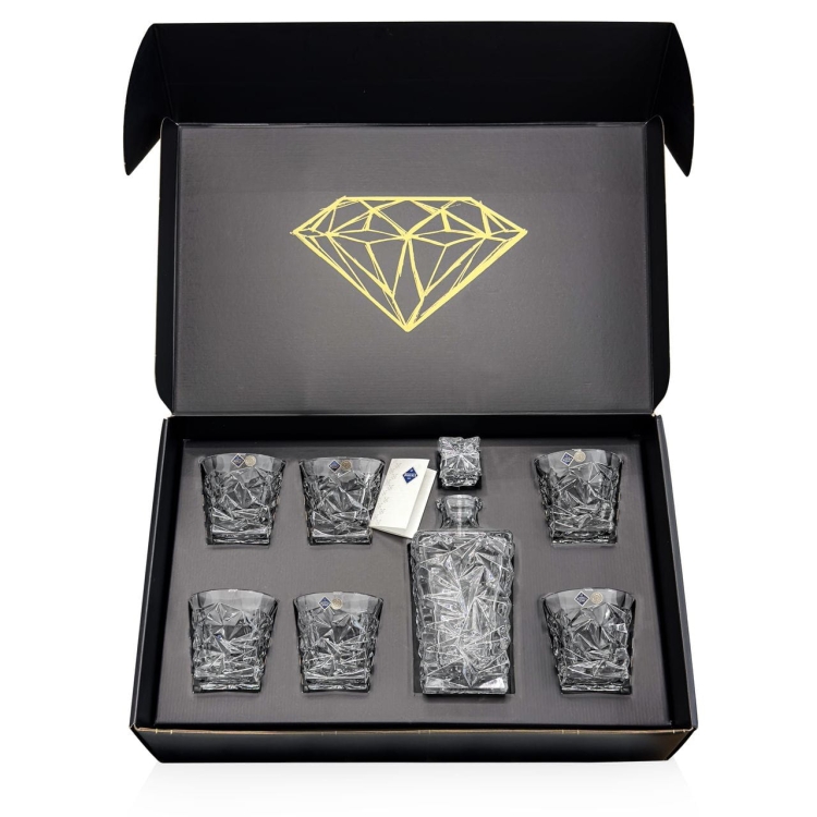 Ekskluzywny kryształowy zestaw do whisky Bohemia Glacier 6+1