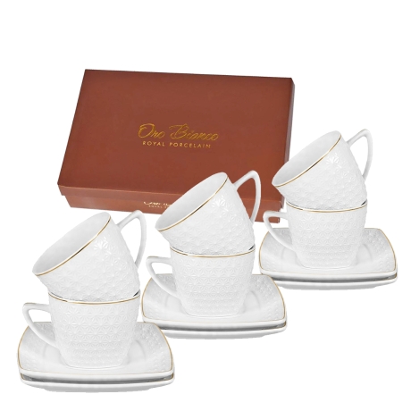 Przejdź do produktu Bianco BO-2301 Komplet filiżanek do kawy herbaty porcelana 200ml + spodki