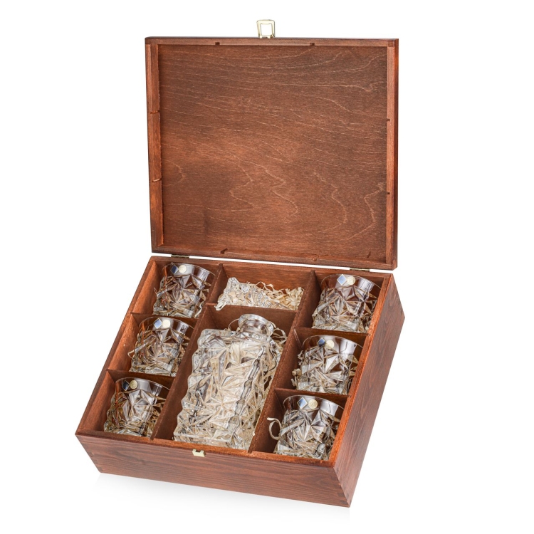 Ekskluzywny kryształowy zestaw do whisky Bohemia GLACIER 6+1 w skrzynce z GRAWEREM