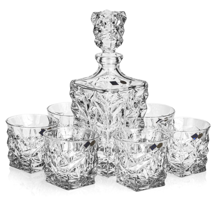 Ekskluzywny kryształowy zestaw do whisky Bohemia GLACIER 6+1 w skrzynce z GRAWEREM