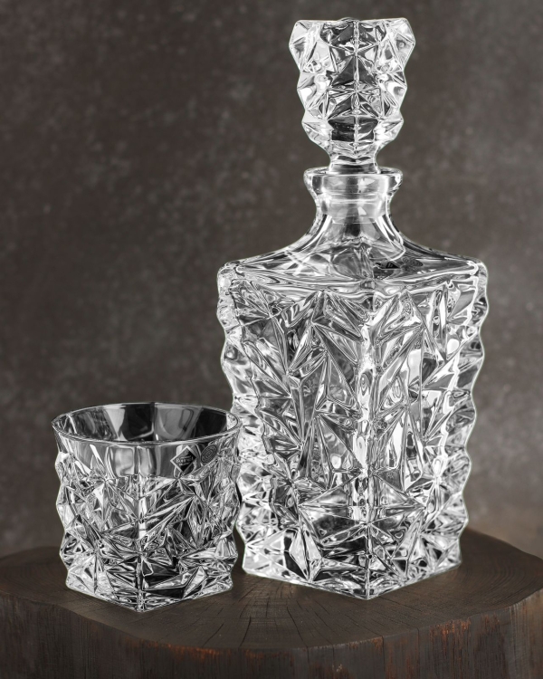 Ekskluzywny kryształowy zestaw do whisky Bohemia GLACIER 6+1 w skrzynce z GRAWEREM