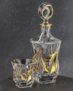 Ekskluzywny komplet do whisky BOHEMIA PRINCESS GOLD 6+1 w skrzynce z GRAWEREM
