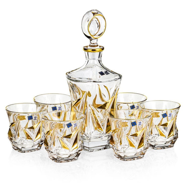 Ekskluzywny komplet do whisky BOHEMIA PRINCESS GOLD 6+1 w skrzynce z GRAWEREM