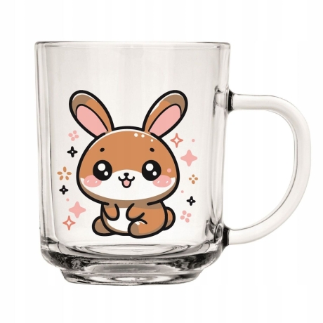 Przejdź do produktu Szklanki z uchem kubki dekorowane dla dzieci kolorowe KRÓLIKI 200ml | 3szt