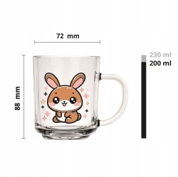 Szklanki z uchem kubki dekorowane dla dzieci kolorowe KRÓLIKI 200ml | 3szt