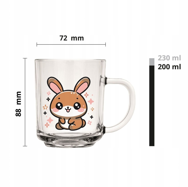 Szklanki z uchem kubki dla dzieci kolorowe RADOSNE ZWIERZAKI 200ml | 3szt
