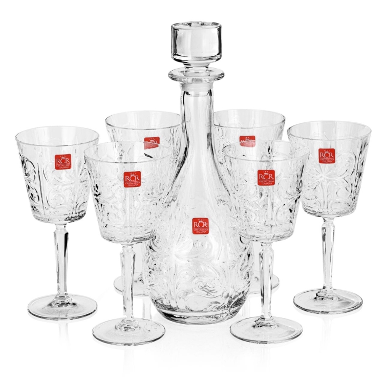 Kryształowy zestaw do wina 6+1 RCR Tattoo karafka + kieliszki