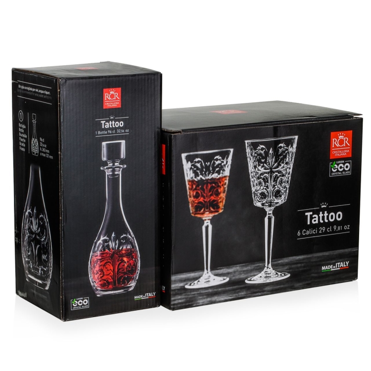 Kryształowy zestaw do wina 6+1 RCR Tattoo karafka + kieliszki