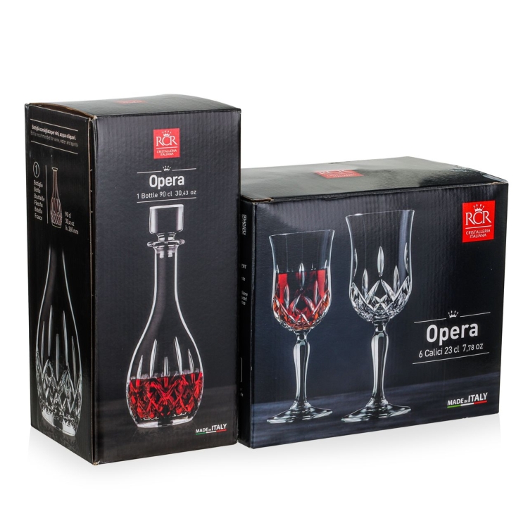 Kryształowy zestaw do wina 6+1 RCR Opera karafka + kieliszki