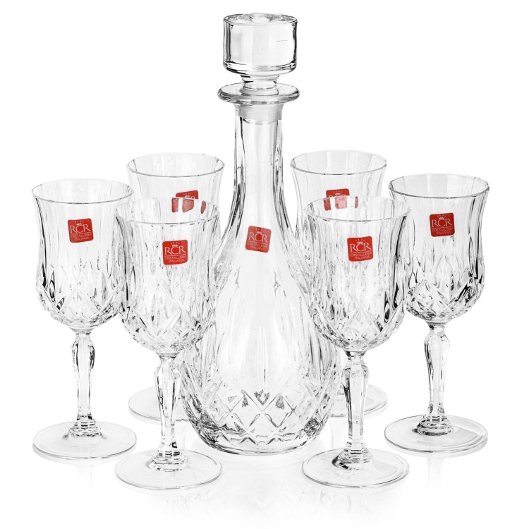 Kryształowy zestaw do wina 6+1 RCR Opera karafka + kieliszki