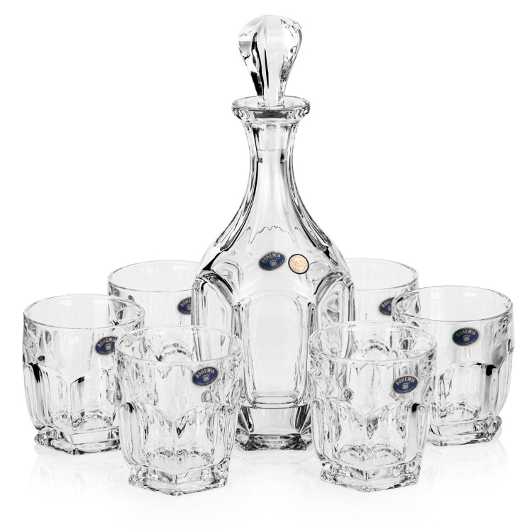 Ekskluzywny zestaw do whisky Bohemia Safari 6+1 w skrzynce z GRAWEREM