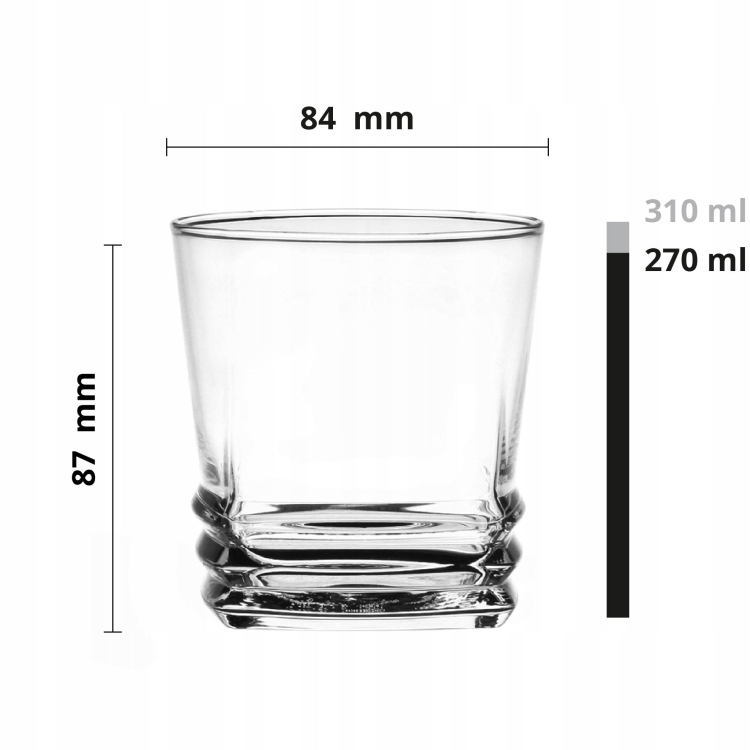 Niskie szklanki do whisky wody soku drinków 270ml 6szt
