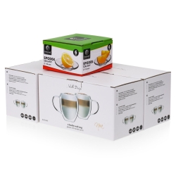 Szklanki kubki termiczne do kawy herbaty Vialli Design NOA 250ml 6szt + spodki Glasmark